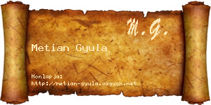 Metian Gyula névjegykártya